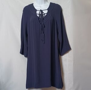 Diane Von Furstenberg Women's Blue Parlian Tie Neck Mini Dress. Size 4